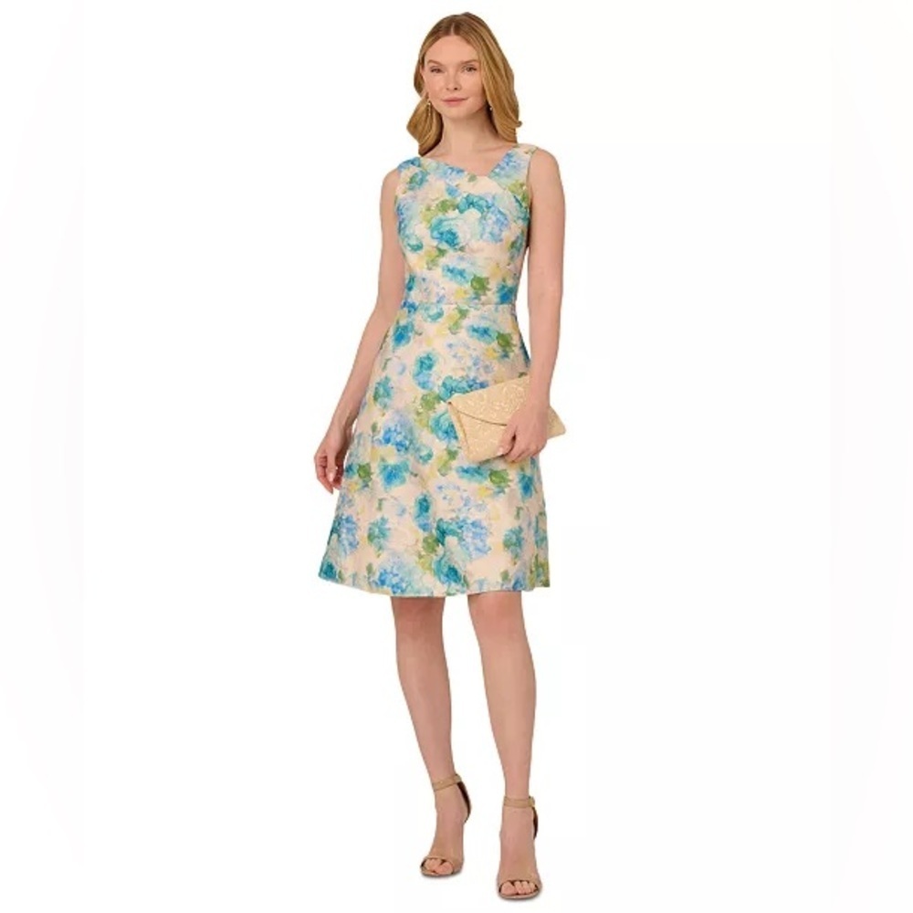 Adrianna Papell (C1) Women’s Jacquard Asymmetric-Neck Dress NWT SIZE 4